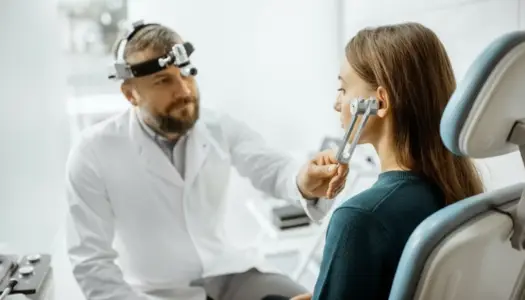 Patient undergoing hearing assessment after head injury at Harley AVM London