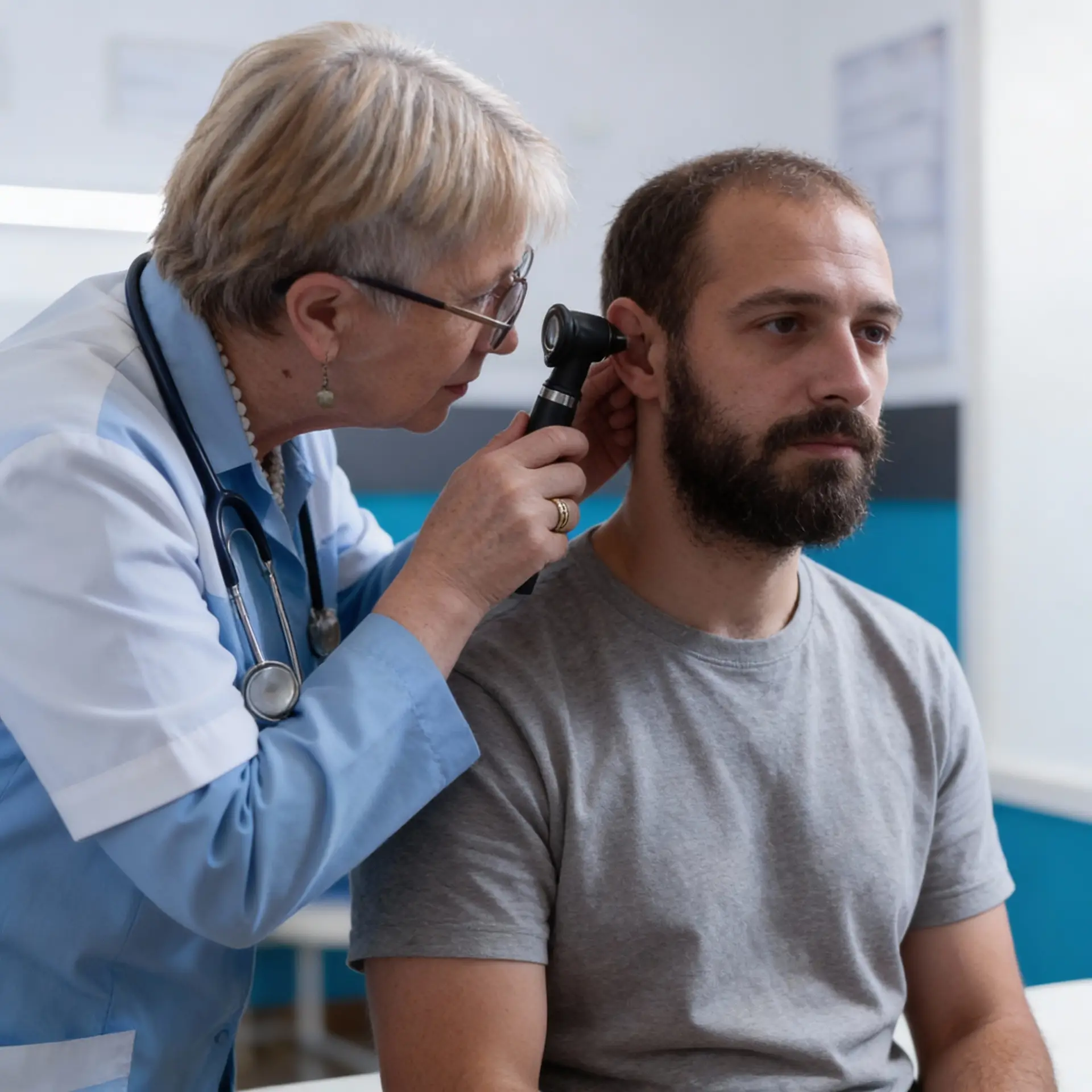 Patient undergoing specialist hearing assessment for auditory neuropathy spectrum disorder
