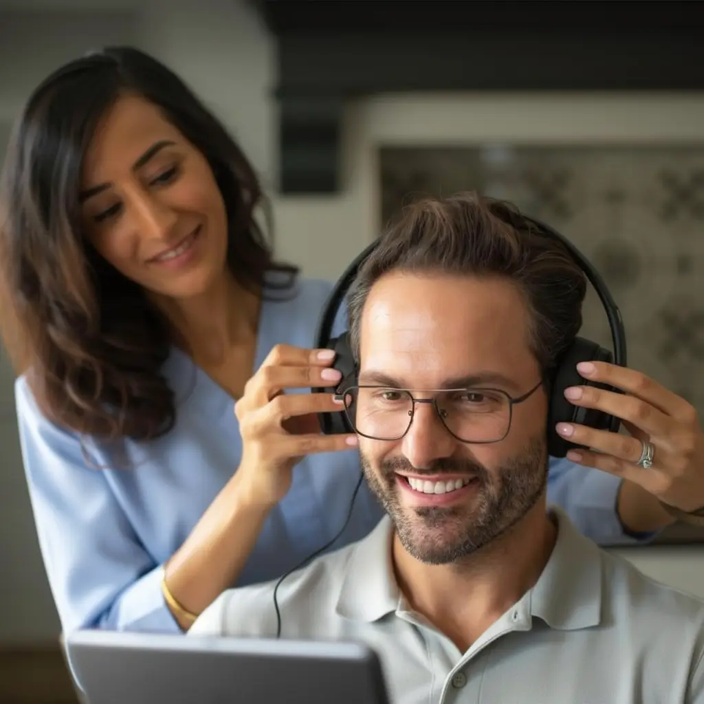 Clinician performing Tympanometry for unilateral tinnitus diagnosis at Harley AVM