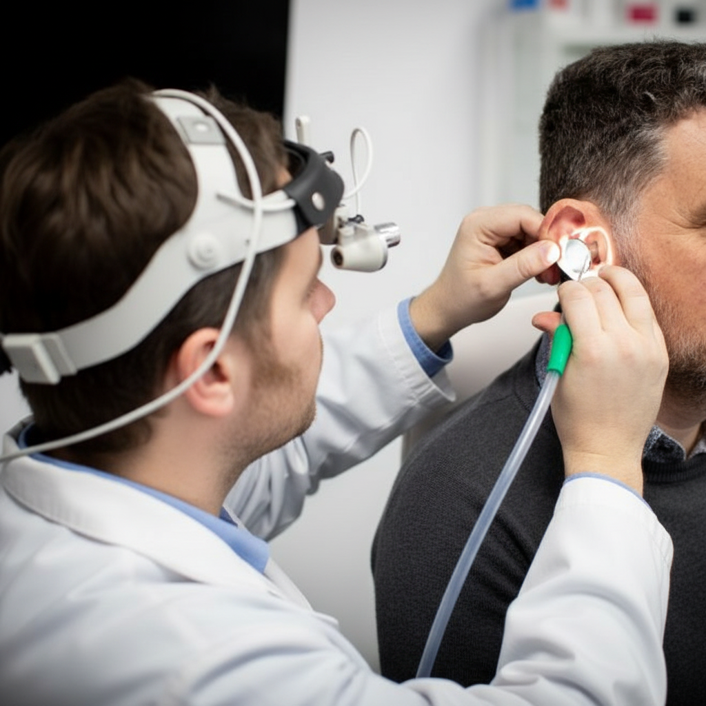 Patient undergoing balance and coordination testing for Chiari malformation symptoms