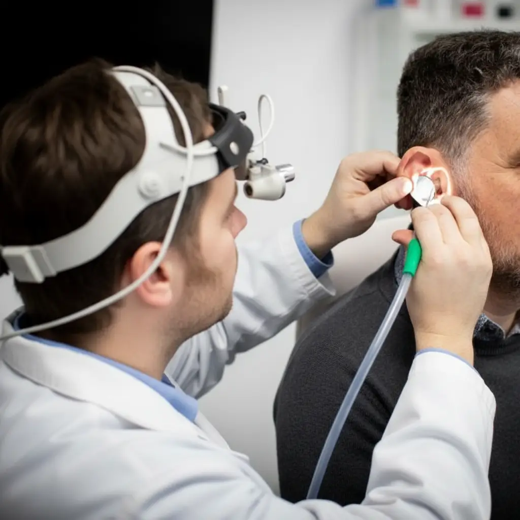 Patient undergoing balance and coordination testing for Chiari malformation symptoms