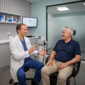 Patient discussing sound sensitivity symptoms for misophonia evaluation at Harley AVM London