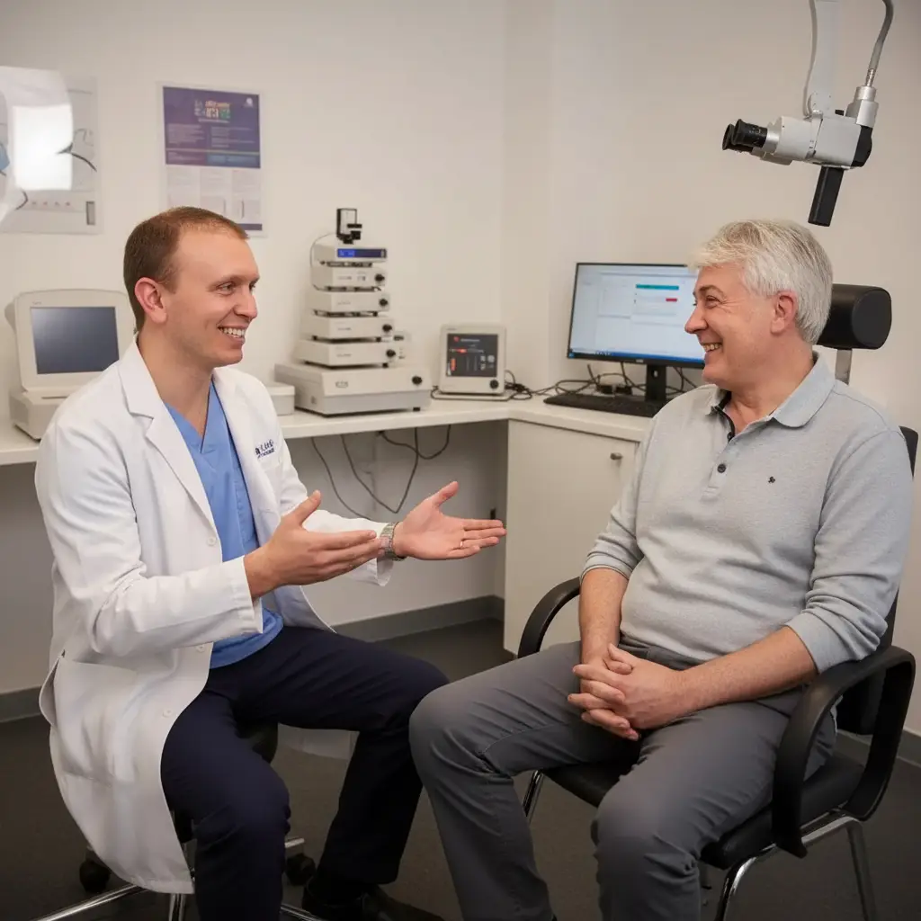 Patient undergoing Speech in Noise testing for bilateral tinnitus evaluation in the UK