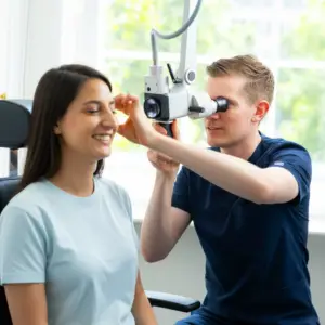 Patient undergoing hearing evaluation for sensorineural hearing loss at Harley AVM London