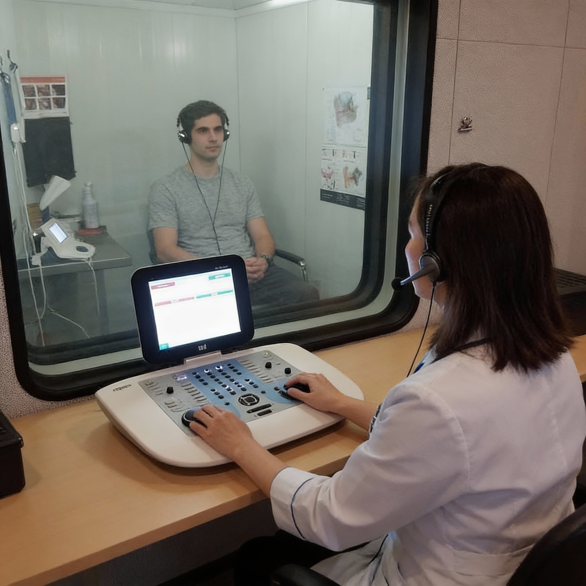 Audiology clinician conducting vestibular assessment supporting paroxysmal symptom care