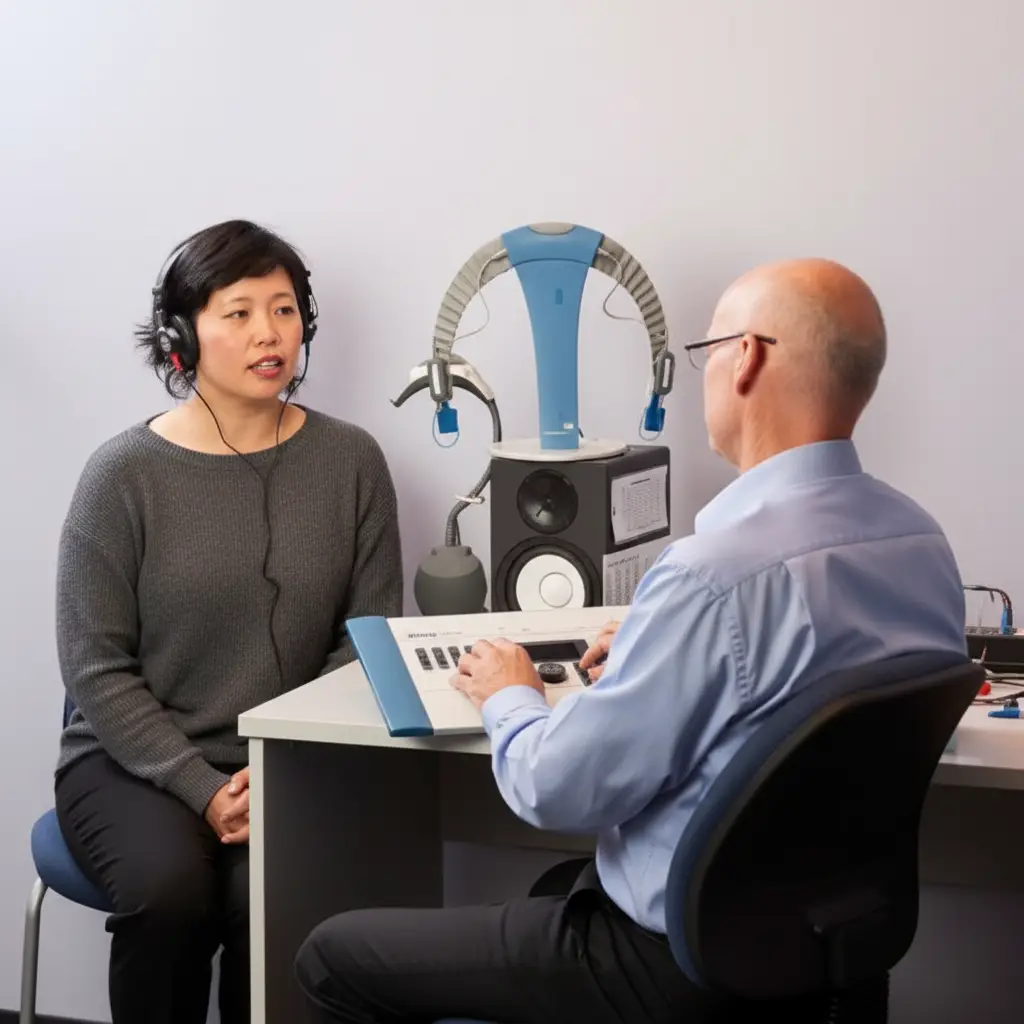 Audiologist conducting auditory processing evaluation in London