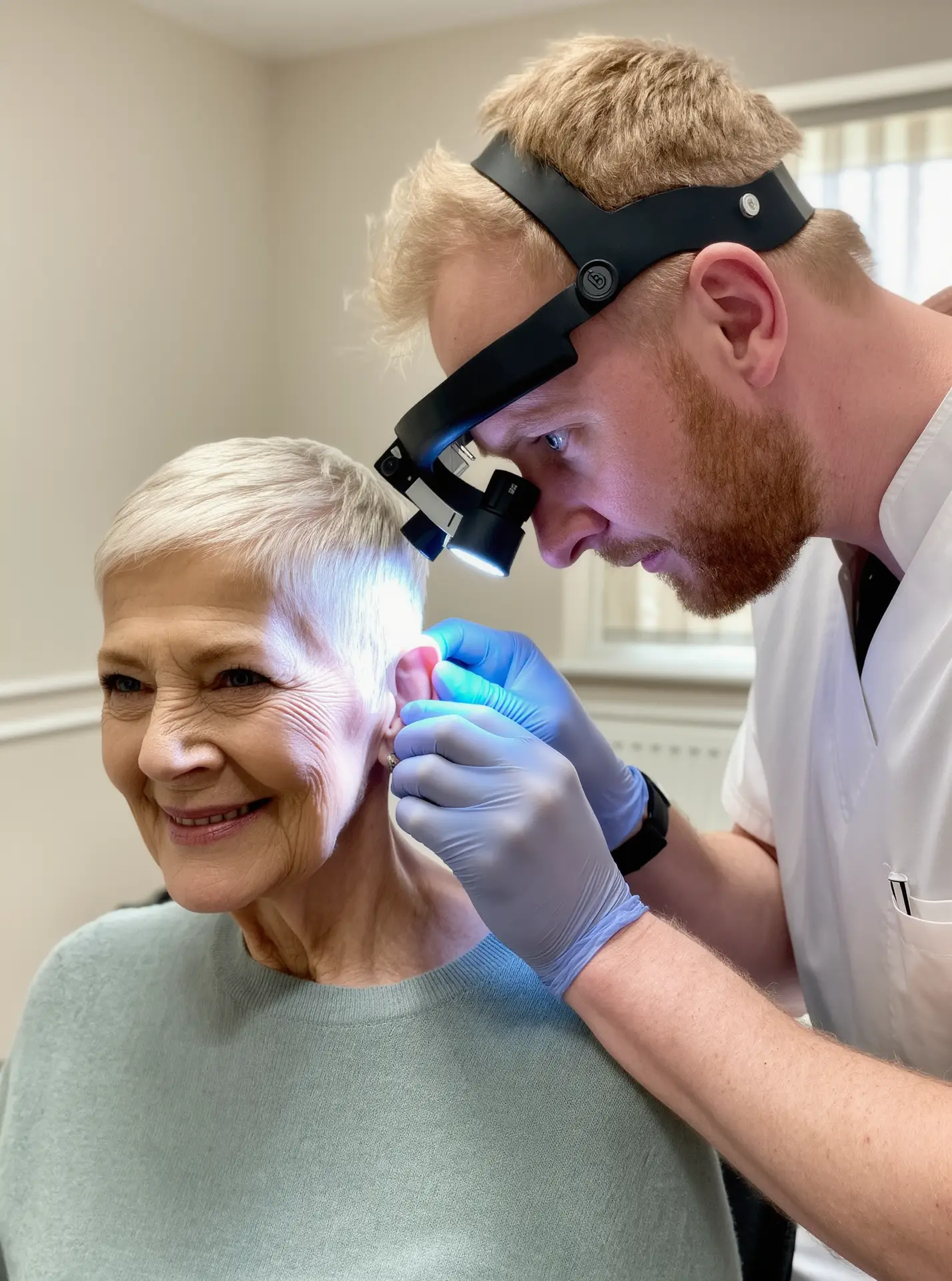 Specialist performing otoscopic examination to assess vestibular schwannoma at Harley Street AVM